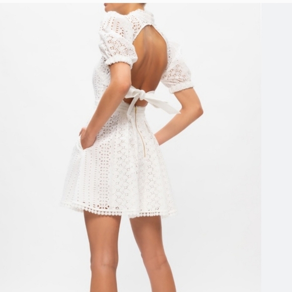 Self-Portrait White Cotton Broderie Mini Dress - Picture 3 of 6